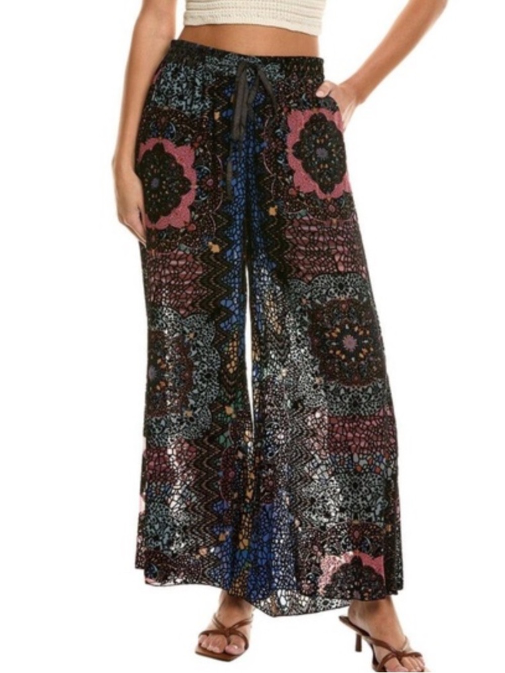 NWT Johnny Was Axelle Nava burnout Black Multi velvet Wide-Leg Palazzo Pants XL